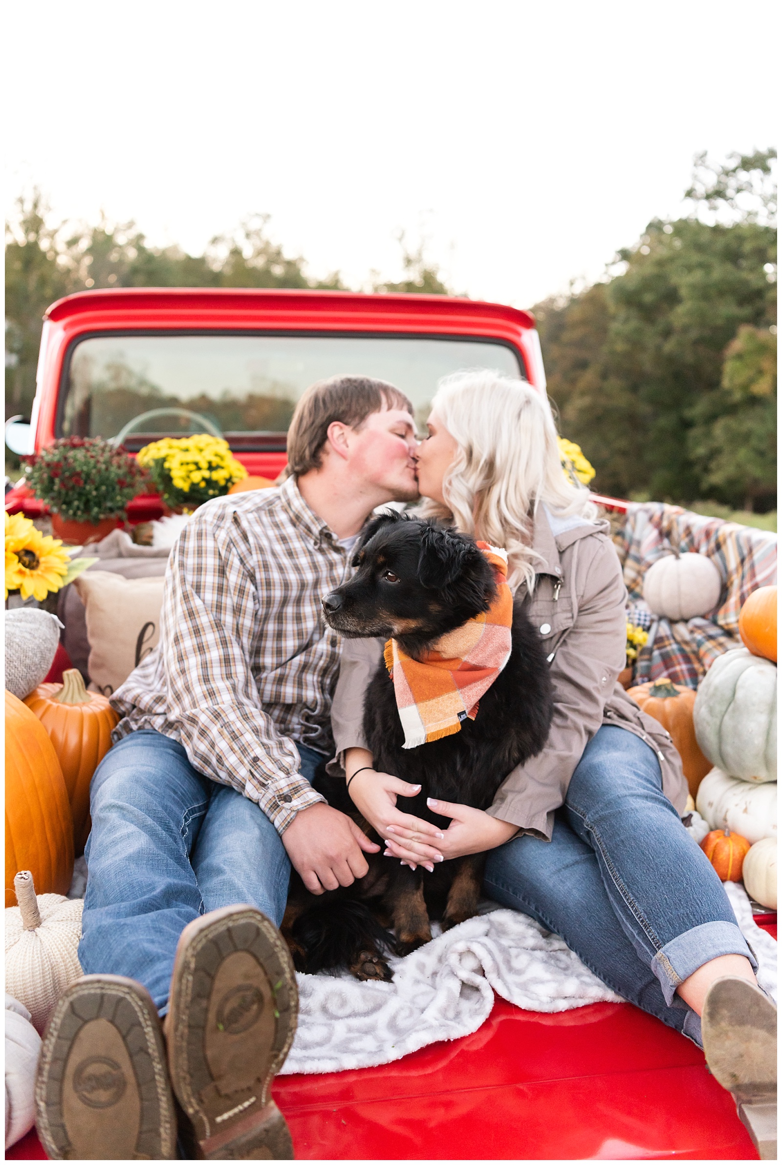 Farm, country, dog, fur baby, pond, dock, old truck, cows, engagement, hickory, nc, photographer, fall