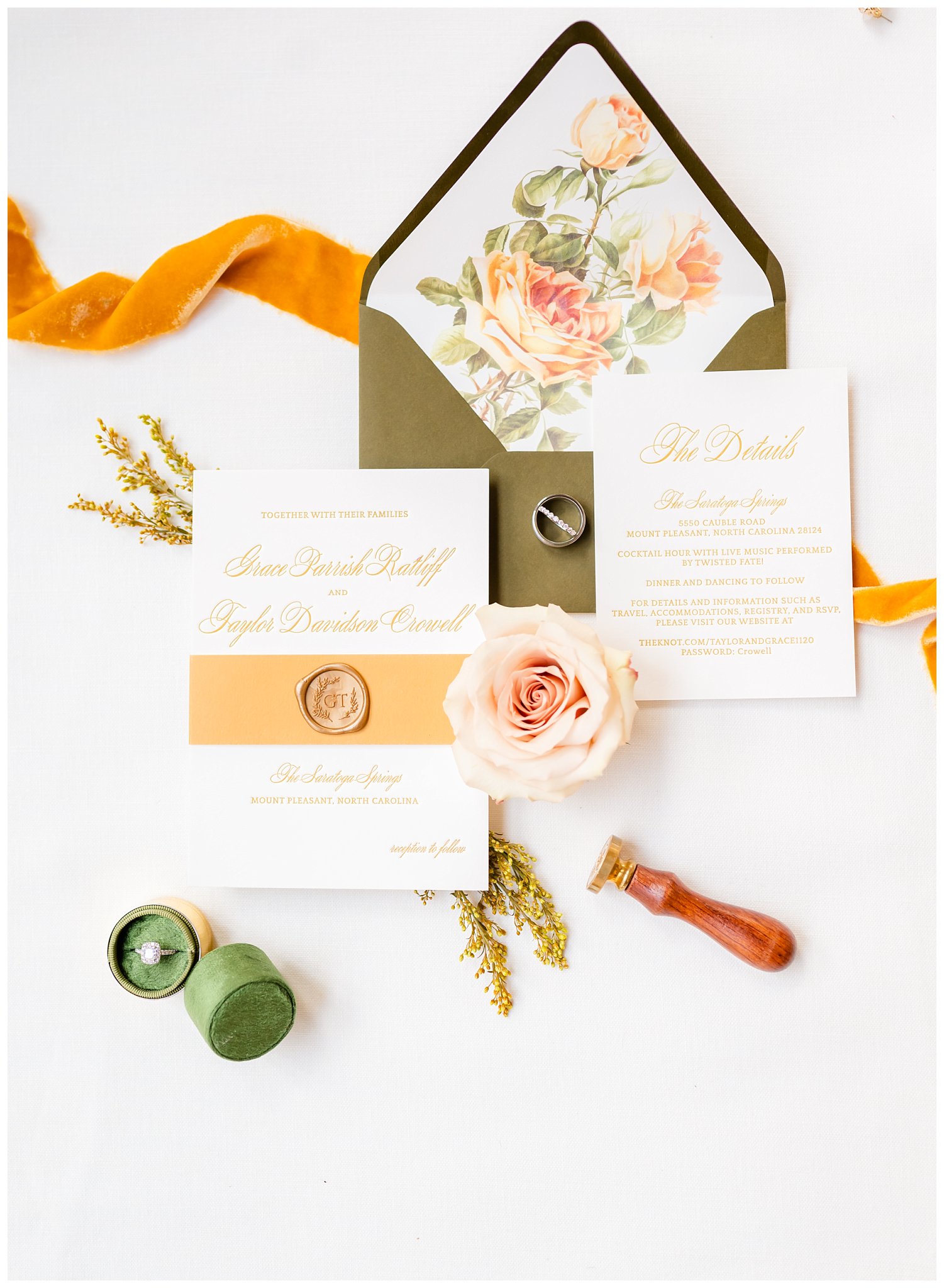 green and rust wedding invitation suite