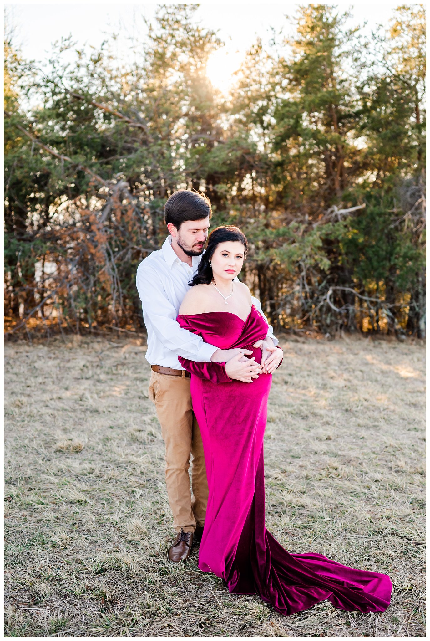 couple poses for their winter maternity session in western north carolina