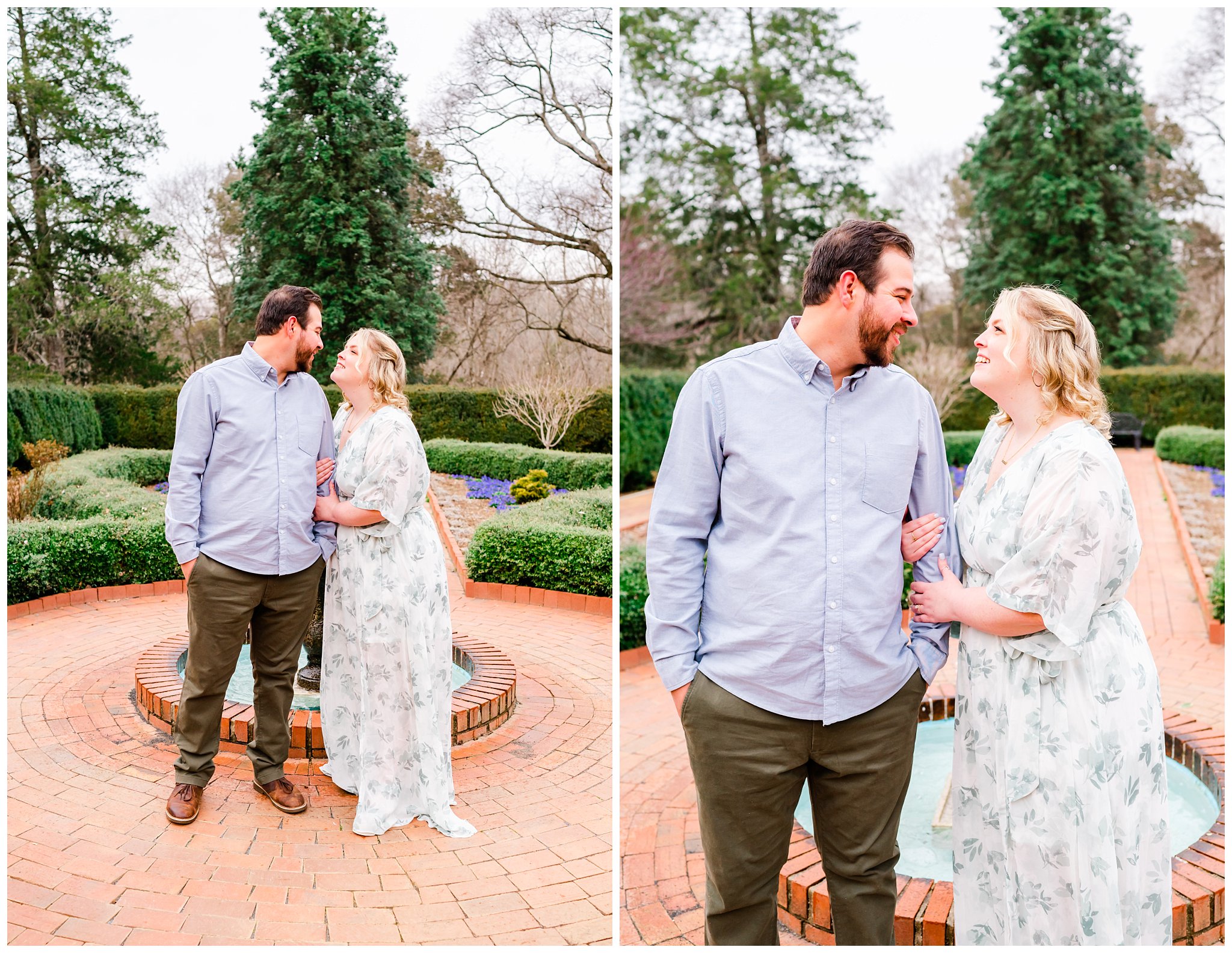 couple looking at each other during their Winston Salem engagement session