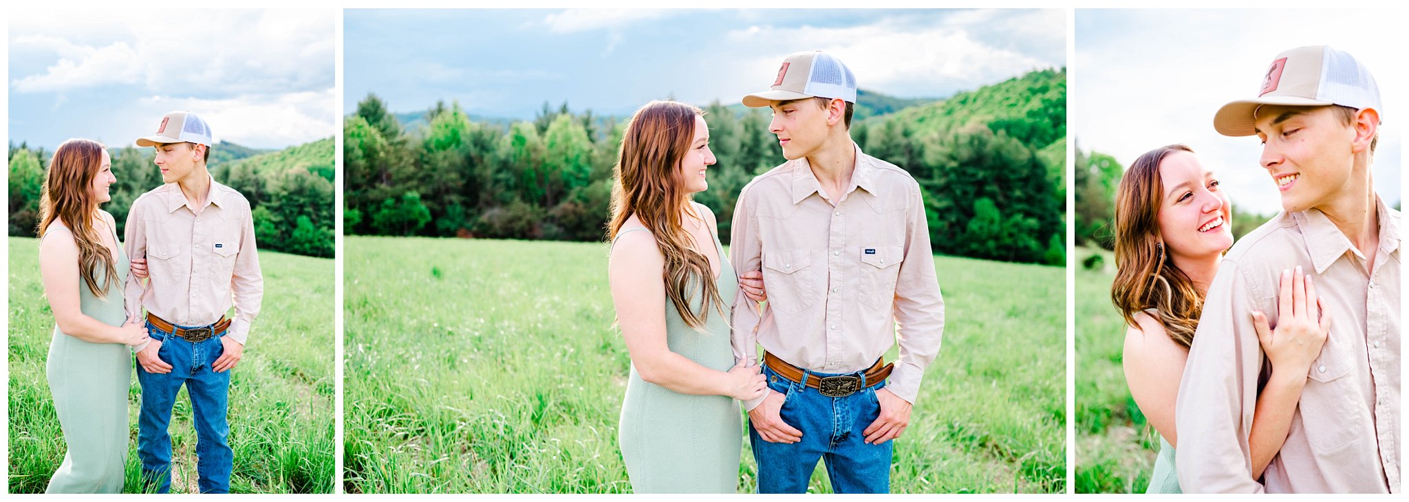 couple poses for their engagement session outdoors