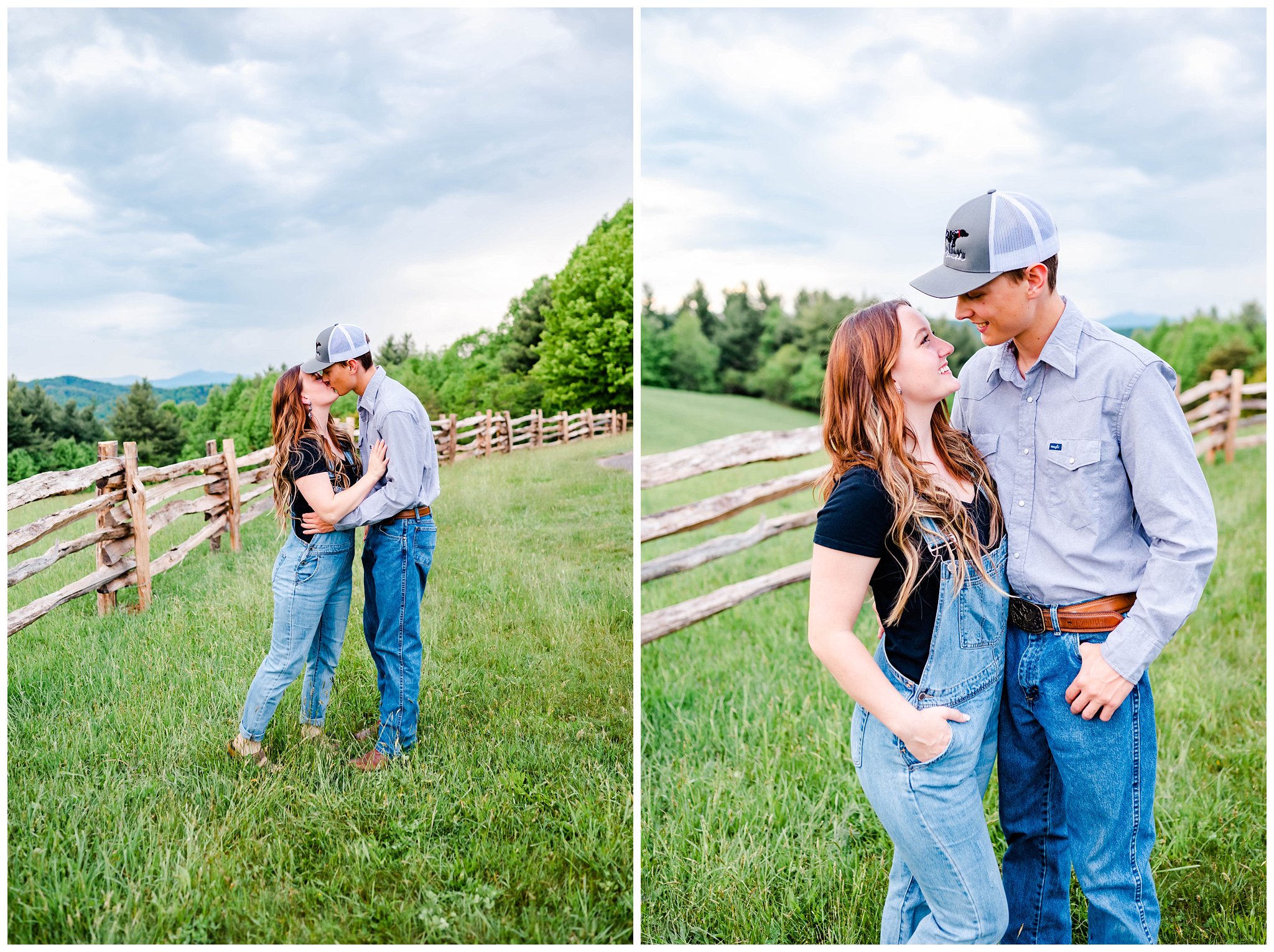 Couple poses for engagement session on Blue Ridge Parkway