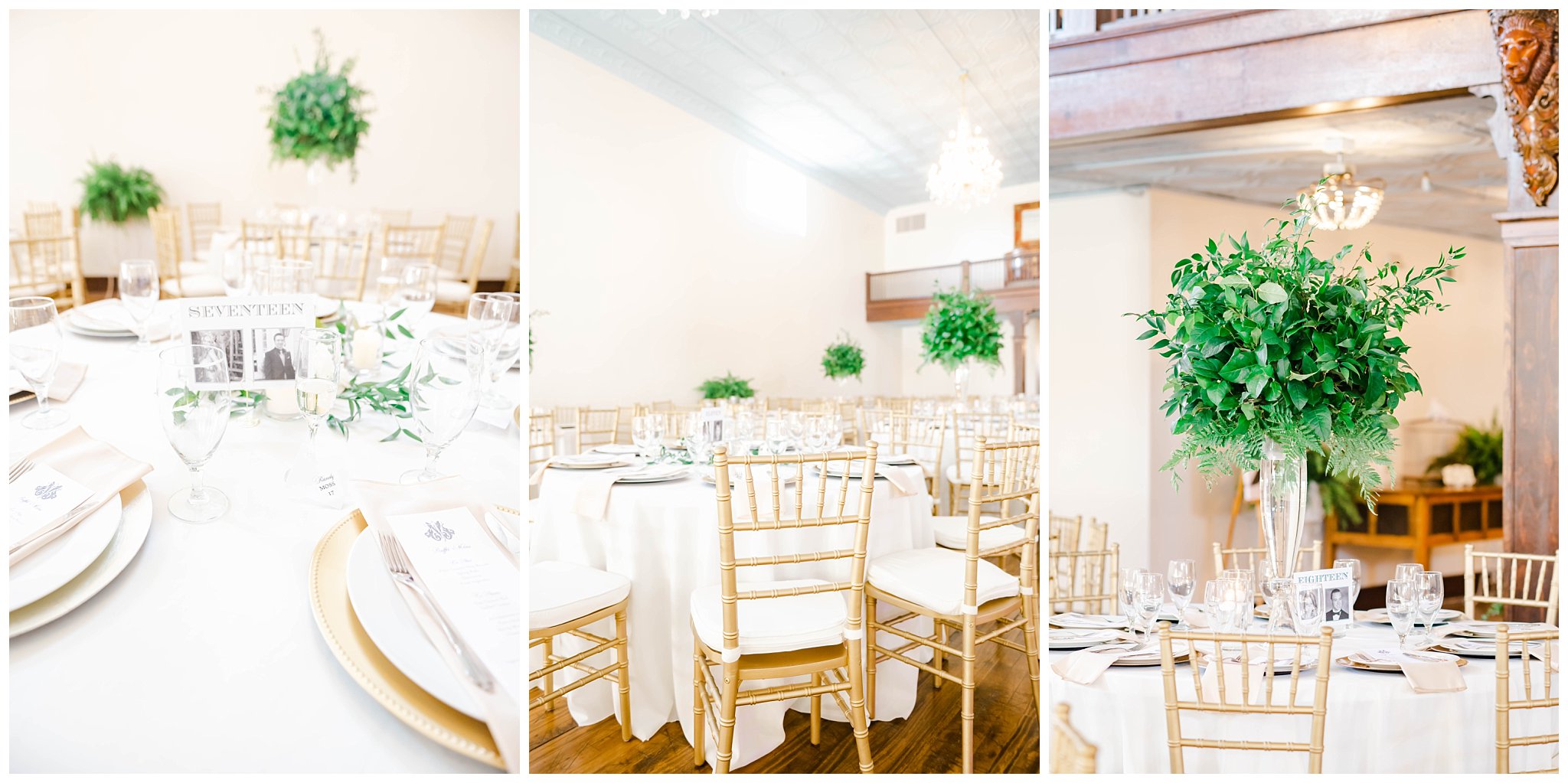 reception details inside historic building for a North Carolina summer wedding