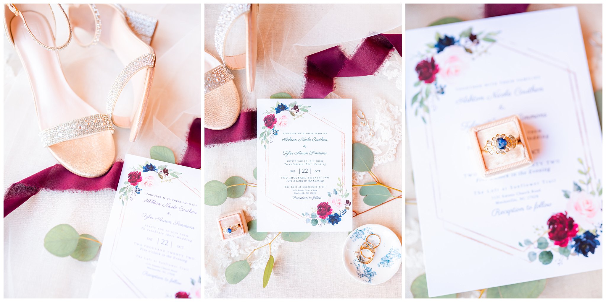 invitation details for red, white, and blue October wedding