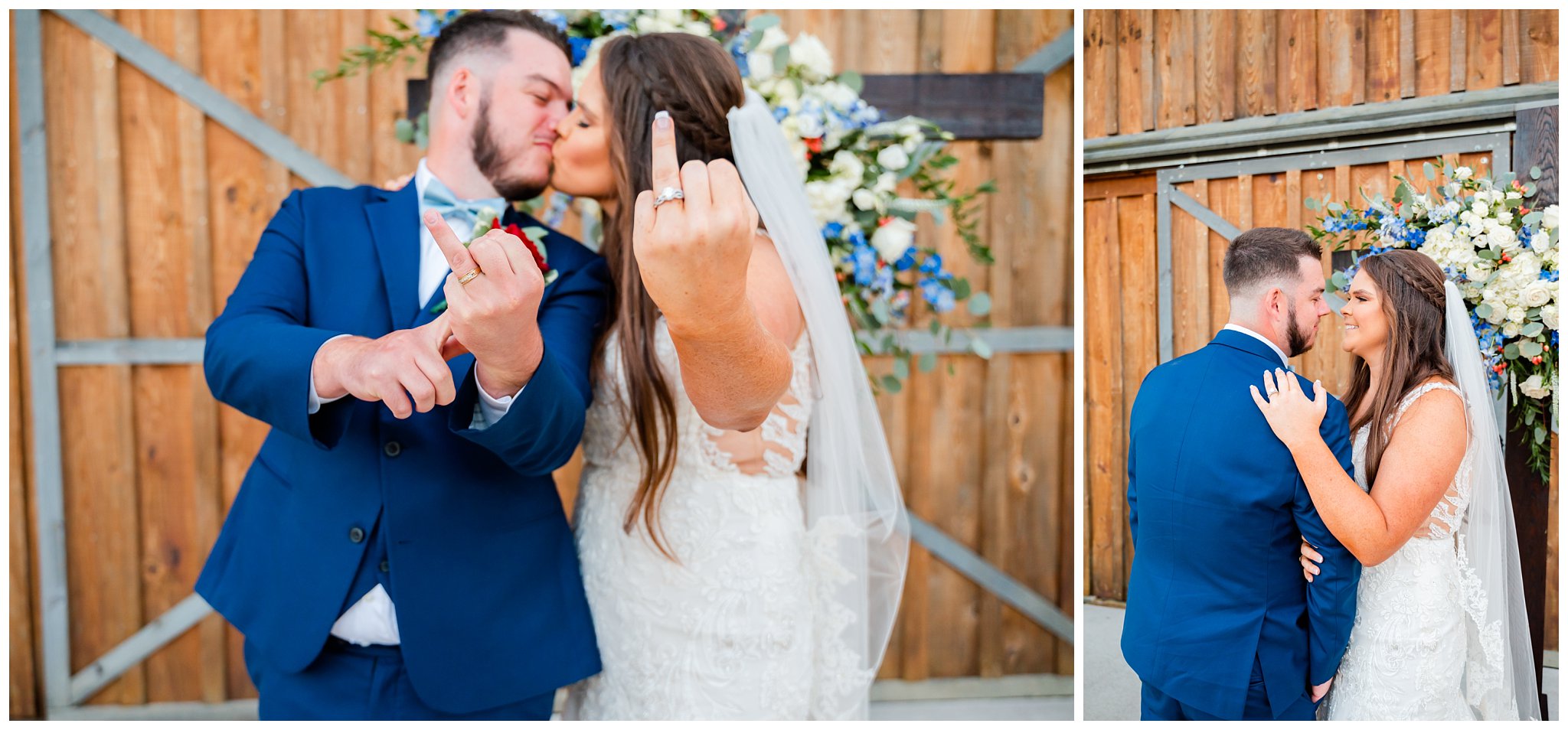 North Carolina wedding photographer captures bride and groom showing off their rings