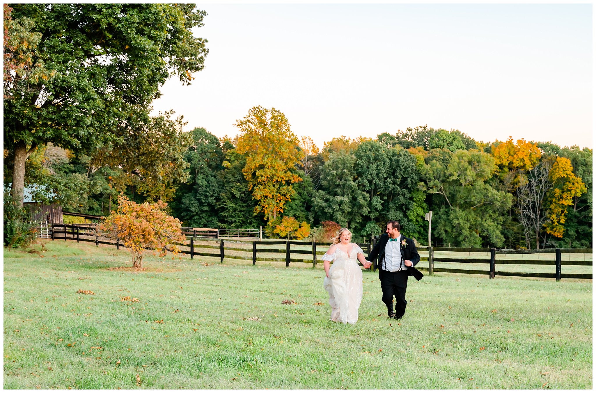 Asheville wedding photographer captures bride and groom photo outdoors for their equestrian farm wedding
