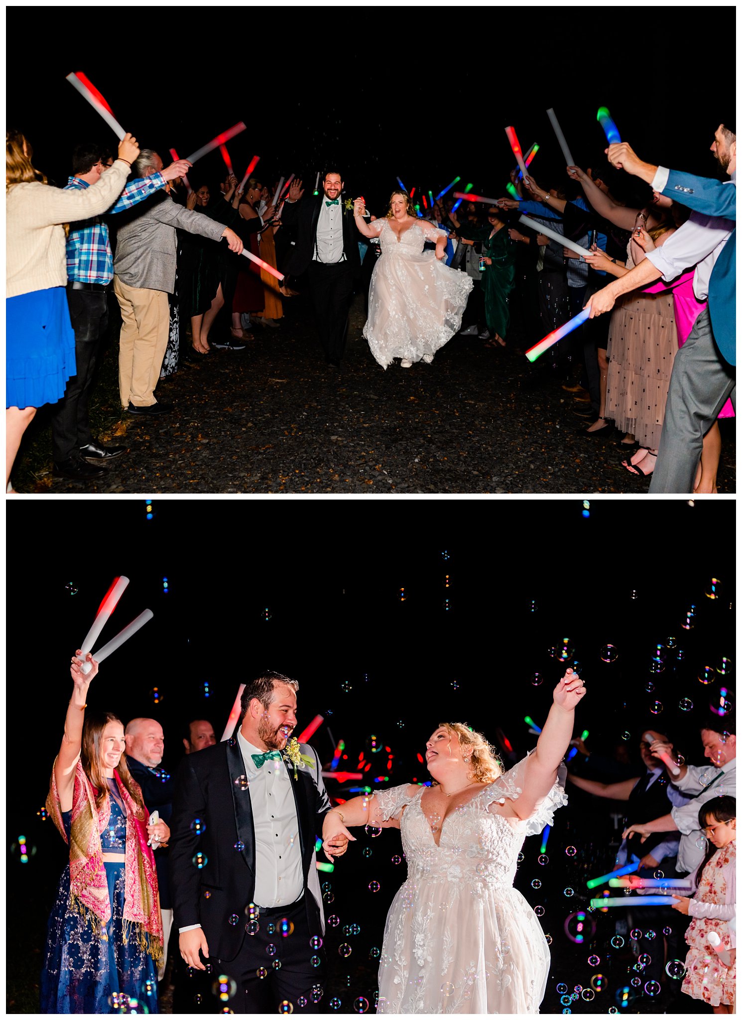 bubble and glowstick wand exit for equestrian farm wedding