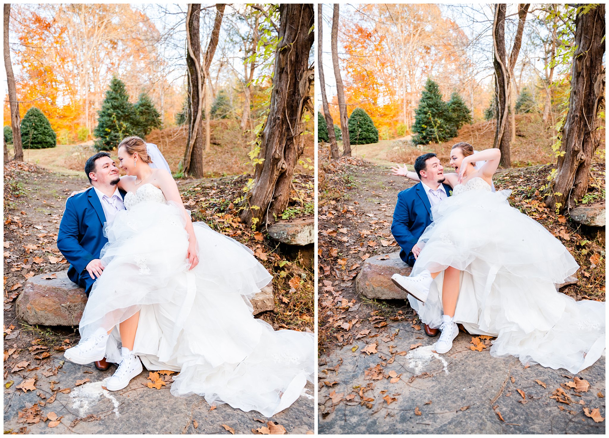 couple poses for outdoor portraits for their North Carolina vineyard wedding
