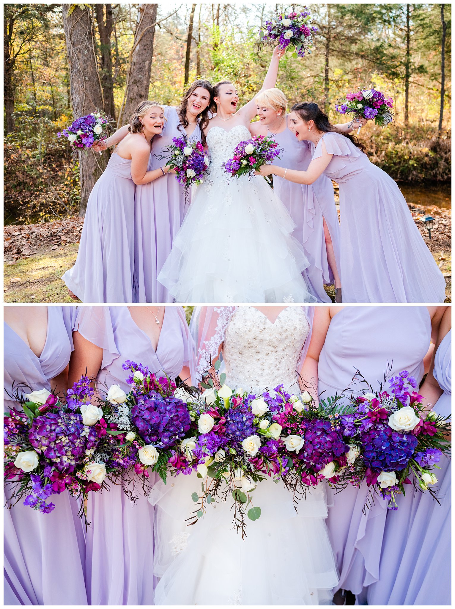 bride and bridesmaids pose for North Carolina vineyard wedding